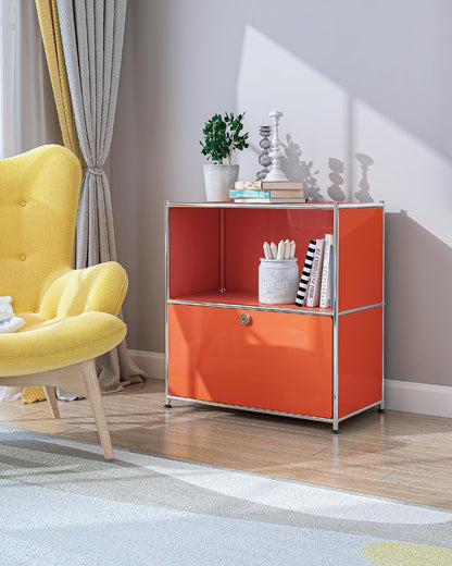 Simplink 32.5-Inch Flip-Top Storage Cabinet with Detachable Wheels, Metal Side Table and Small Sideboard Cabinet for Living Room, Bedroom, Office, Orange
