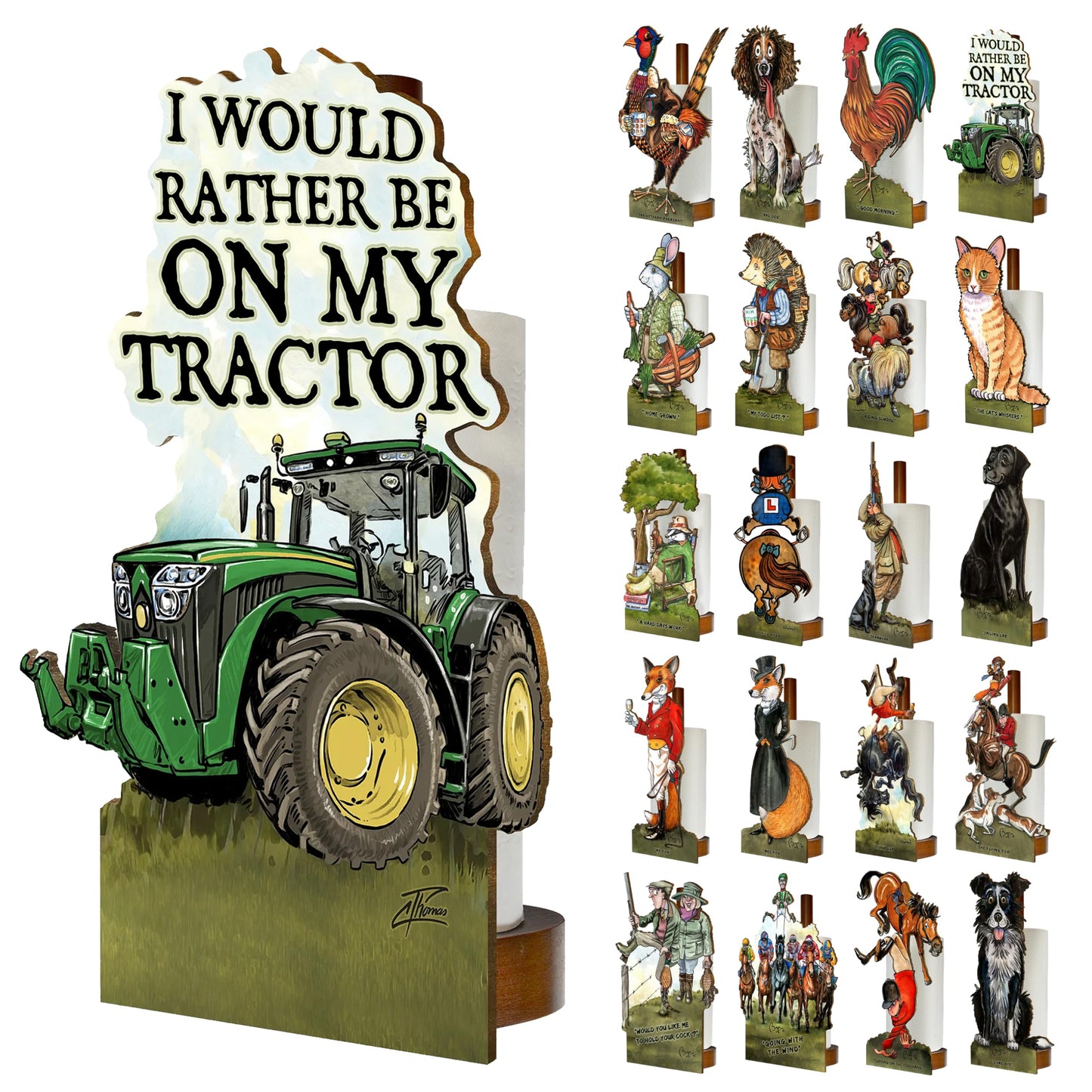 British Fun Toilet Roll Storage & Kitchen Towel Holder Wooden Stand | Green Tractor Gift | Novelty Kitchen & Bathroom Decor & Accessories | A Great Gift Idea for Young Farmers and Tractor Enthusiasts