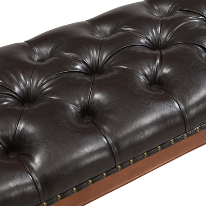 Christopher Knight Home Ionia 54'' Button-Tufted PU Leather Upholstered End of Bed Ottoman with Nailhead Trim, Wooden Living Room Ottoman Bench, Long Entryway Bench with Curved Armrest, Dark Brown