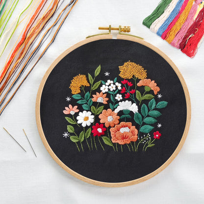 MAMUNU Canvas Tote Bag Embroidery Kit with Pattern for Beginners, Arts and DIY Crafts Kits for Adults, Include Instructions Embroidery Bag, Embroidery Hoops, Color Threads and Tool (Black)