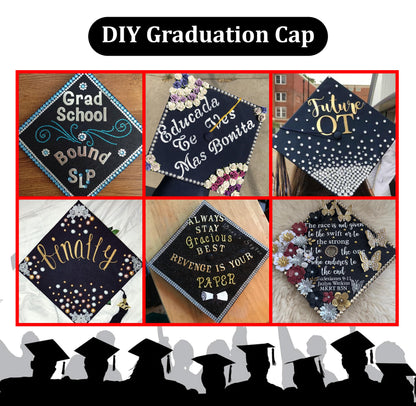 Graduation Cap Topper Kit 25 Count 9x9 Inch Black Glitter Caps with 150 Adhesive Dots for DIY Decorating Mortarboard Decoration Supplies