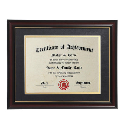 ELSKER&HOME 8.5x11 Diploma Frames with Mat, Classic Cherry Wood, 8.5x11 or 11x14 Inch - Double Matte Black with Gold Rim