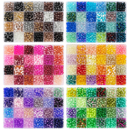 XSEINO About 7200pcs 144 Colors 6mm Crackle Glass Beads Bracelet Making Kit,6Box Different Style Crack Series Colorful Crystal Beads for Bracelet Jewelry Making,DIY Crafts,Friendship Bracelets