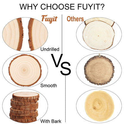 Fuyit Unfinished Wood Slices with No Hole, 30 Pcs 2.4-2.8 Inches Natural Wooden Circles with Bark for DIY Crafts, Christmas Ornament, Decoration