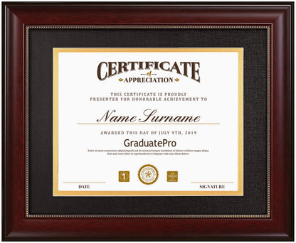 GraduatePro 8.5x11 Diploma Frame with Black Over Gold Mat or Display 11x14 Document without Mat, CPA License Frame, UV Protection Acrylic, Mahogany with Gold Beads