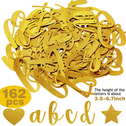 TaoBary 167 Pcs DIY Banner Kit Happy Birthday Glitter Banner Customizable Glitter Make Your Own Kit 162 Letters Symbols and Numbers 3 Rope for Birthday Halloween Wedding Christmas(Gold)