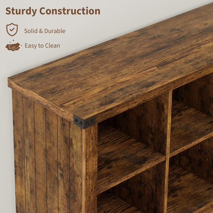 Garvee 8 Cube Book Shelf, Rustic Farmhouse Wood Horizontal Bookshelf, Long Freestanding Bookcase Cabinet, 2-Tier Storage Organizer for Living Room, Entryway, Office, Retro Brown