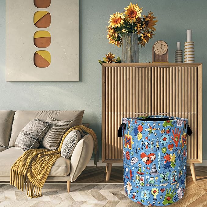 Autism Awareness Doodles Laundry Basket Foldable