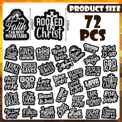 Hahafelt 36 Pcs Black Christian Embroidered Iron on Patches Motivational Bible Verse Religious Sew on Applique Patches for Hat Backpack Jacket Clothes DIY Accessories Decorations