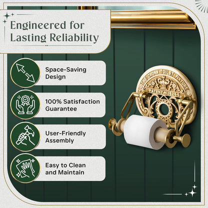 Bright Brass Wall Mount Toilet Paper Holder 7.25" Wide Vintage Crown Style Solid Brass Easy Install Toilet Tissue Paper Holders with Wooden Roll for Bathroom | Renovators Supply Manufacturing