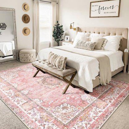 Castage 5x7 Area Rugs Washable Pink Rug for Living Room Bedroom Boho Floral