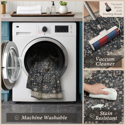 3x4 Black Boho Office Chair Mat for Hardwood Floors - Ultra-Soft Low Pile Desk Rug with Non-Slip Backing, Small 36x48 Computer Chair Area Rug for WFH Comfort and Floor Protection