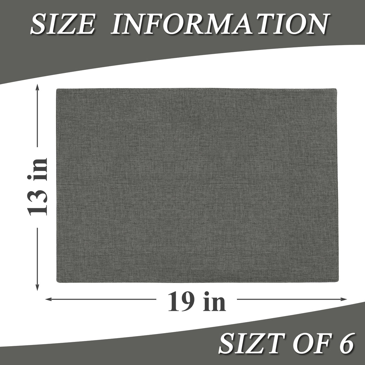 Linen Cloth Double Layers Placemats, Cotton Woven Placemats Set of 6, Kitchen Table Farmhouse Decor Heat Resistant Table Mats, Outdoor Indoor Square Fabric Place Mats Can be Washable (Dark Gray)