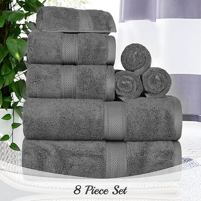 SUPERIOR Egyptian Cotton Pile 8 Piece Towel Set, Includes 2 Bath, 2 Hand