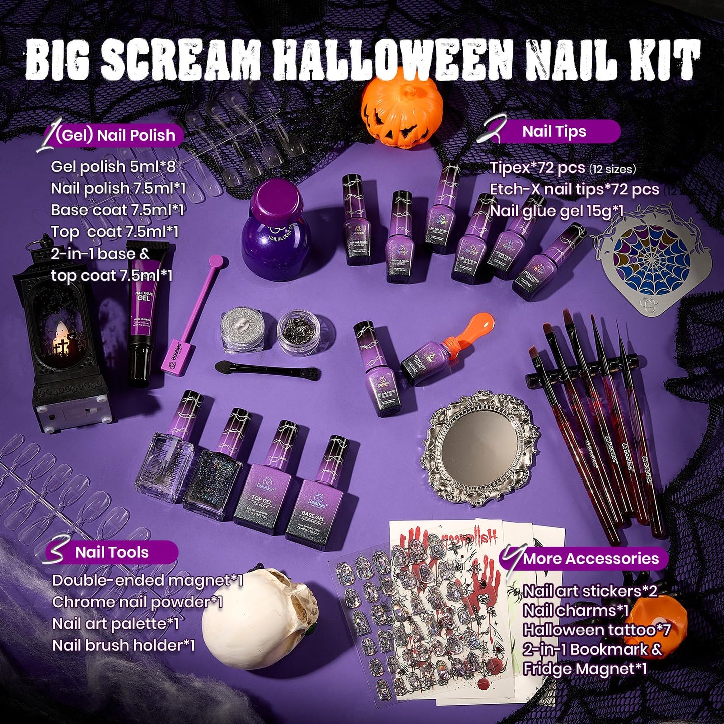 Beetles Fall Gel Nail Kit, Mystic Wonderland Gel Polish Set, 36 Colors Burgundy Brown Orange Red Polish Kit with Base Coat Glossy Matte & Glitter Top Coat Soak Off UV Led Nails Gifts for Women