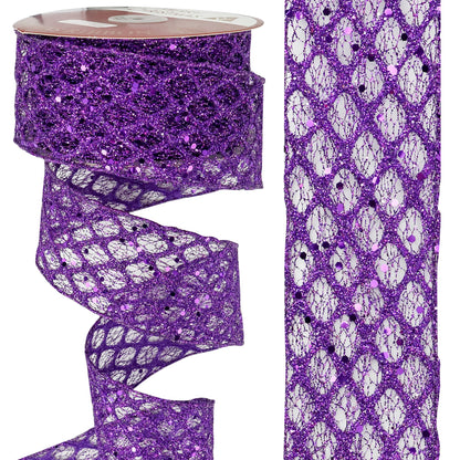 HUIHUANG Purple Wired Ribbon 2.5 inch Glitter Diamond Wire Edge Ribbon for Halloween Decor, Christmas Tree, Gift Wrapping, Bows Making, Wreath Supplies, Garlands, DIY Crafts -10 Yards