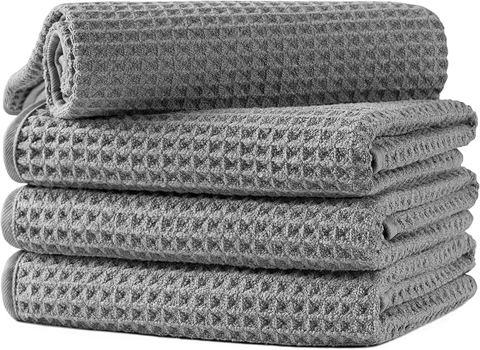 Microfiber Waffle Hand Towels, 4 Pieces, Fast Drying, Lint Free 430 GSM