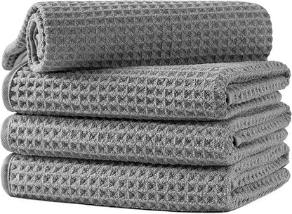 Microfiber Waffle Hand Towels, 4 Pieces, Fast Drying, Lint Free 430 GSM