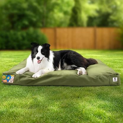 Sytopia 36 Inch Canvas Outdoor Dog Bed for Large Dogs, Durable Dog Bed with Waterproof Machine Washable Removable Cover, Indoor Patio Pet Pad for Crate, Green
