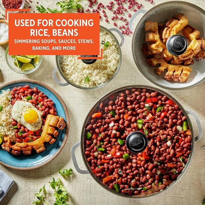 IMUSA Colombian 3 Piece Caldero Set with Glass Lids, Cast Aluminum Dutch Oven Pots, 1.5Qt 3.5Qt and 7Qt Traditional Hispanic Cookware for Rice, Beans, Soups, Stews, and Braised Meals