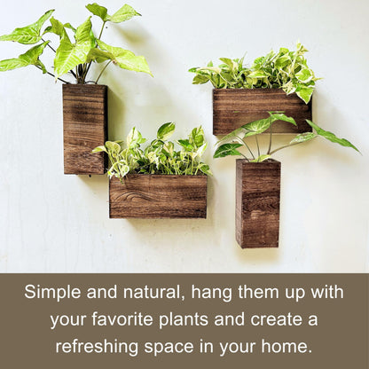 LaLaGreen Wood Planter Box for Plants (4 Pack) Wooden Hanging Wall Planters for Indoor Plant Holder Vase for Dried Flowers, Modern Living Room Bedroom Kitchen Home Office Decor