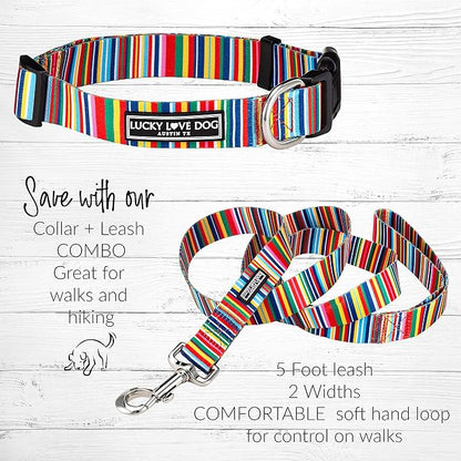 Lucky Love Dog - Easy Click Buckle Dog Collar with Leash Set Combo, Durable & Comfortable for Male & Female Dogs, Pet Collar for Small Dogs, Secure Fit - Hippie Combo, Small
