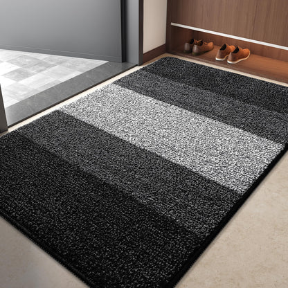 Kitinjoy Indoor Outdoor Door Mat, 40x32 Non-Slip Absorbent Dirt Trapper, Low-Profile Washable Inside Entrance Front Floor Mat, Sturdy Soft Entry Doormats for Entryway, Black