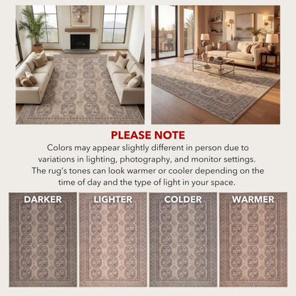 Kuden 6x9 Area Rug, Machine Washable Area Rug with Non-Slip Backing, Vintage Style, Soft, Easy Clean, Low Pile Rug for Living Room, Bedroom, Dining Room