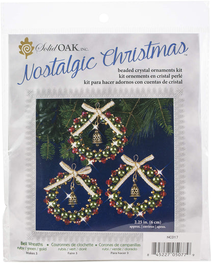 Solid Oak Beaded Orn Bell Wreath R/G/G/W