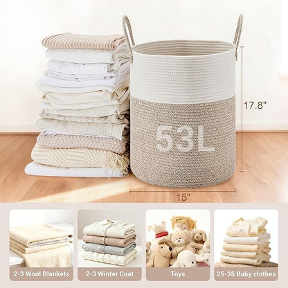 Tall Laundry Basket with Handles, 53L Portable Dirty Clothes Hamper, Boho