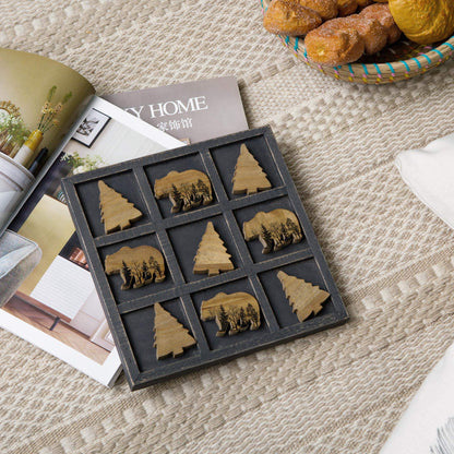 NIKKY HOME Cute Bear Decorative Wooden Board Travel Game Tic Tac Toe for Fun Coffee Table Decor