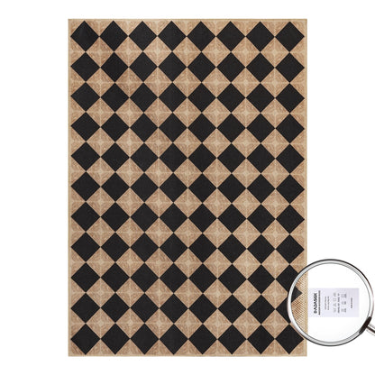 Dadasgk 5x7 Checkered Easy Jute Rug – Washable Non-Slip Indoor Outdoor Carpet, Black Textured Diamond Pattern, Neutral Area Rug for Living Room, Bedroom, Dining Room, Patio, Farmhouse Style
