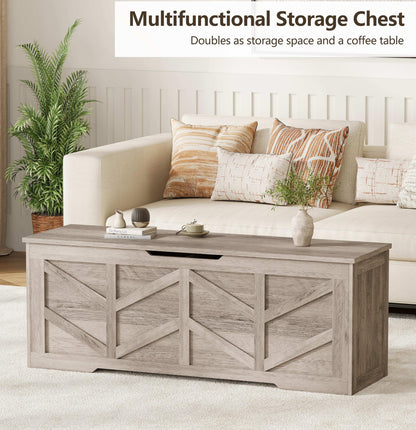 Zeibospri 51.2" Storage Chest, Extra Large Storage Bench with 2 Safety Hinges, Storage Trunk Supports 330 lb, Wooden Blanket Storage for Bedroom, livingroom, entryway, Greige
