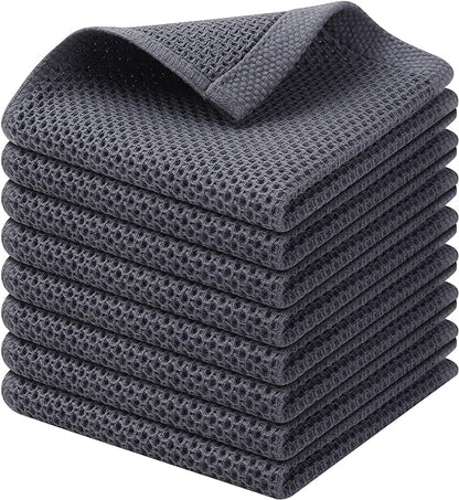 Kitinjoy 100% Cotton Kitchen Dish Cloths, 8 Pack Waffle Weave Ultra Soft