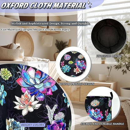 Colorful Cactus Flowers Laundry Basket Oxford Cloth Cactus Laundry Hamper