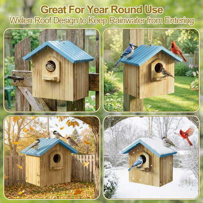 Auslar Bird House for Outside, Wooden Birdhouses for Outdoors, Bluebird House for Outside Clearance, Hanging Bird Houses for Cardinals Finch Wren Swallow for Garden Viewing