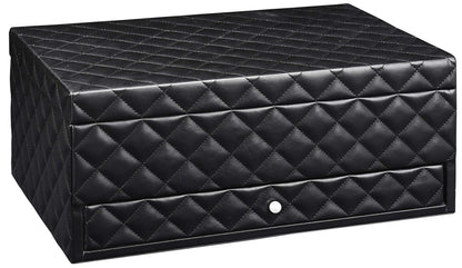 SANSREPONSE Wooden Extra Large Jewelry Box Organizer Luxurious Faux-Leather with Drawer Trays Mirror Earrings Necklace Ring Rests for Women(Black)