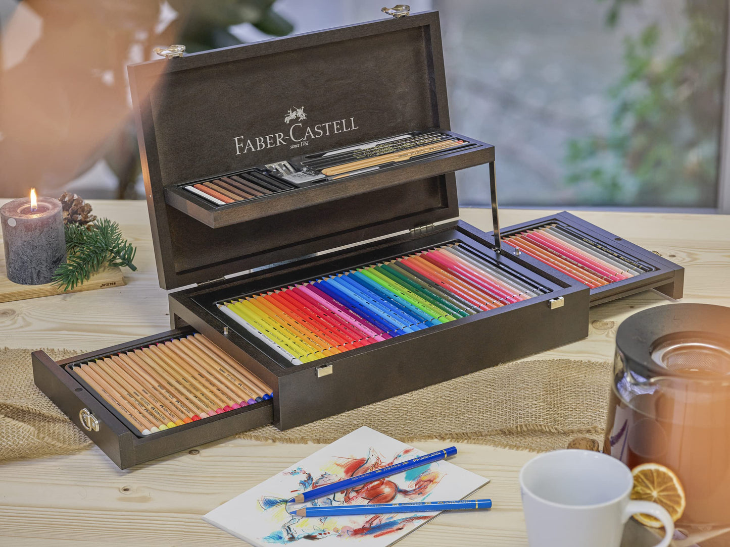 Faber-Castell Art & Graphic Collection, Multicoloured, Wooden Case Of 125, For Art, Craft, Drawing, Sketching, Home, School, University, Colouring