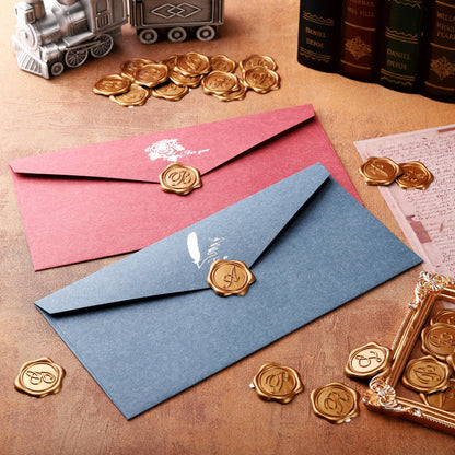 Yoption Initial A Wax Seal Stickers, 100 Pack Antique Gold Self Adhesive Envelope Seal Stickers for Wedding Party Birthday Christmas (A)