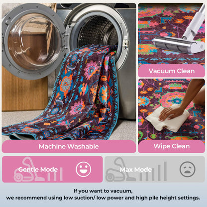 Kokia 9x12 Area Rug, Burgundy/Fuchsia/Orange Soda, Rectangular, Low Pile, Machine Made, Floral, Non-Slip, Washable, Stain-Resistant, Indoor, Home/Area Rugs