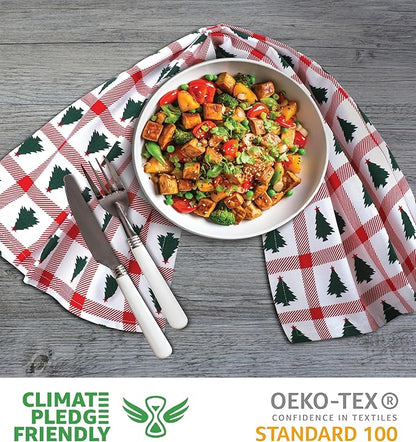 Urban Villa Christmas Kitchen Towels Christmas Tree Print Premium Quality 100%