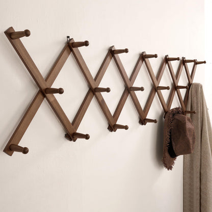 SKOLOO Hat Rack for Wall with 20 Hooks, Solid Wooden, Modern, Expandable Coat Rack Wall Mount for Coats, Hats, Bags, Baseball Caps, Walnut Color