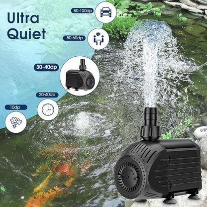 NFESOLAR Submersible Water Pump 880GPH, 60W Ultra Quiet Fountain Pump with Dry Burning Protection 9ft High Lift for Fish Pond, Fountains, Waterfall, Hydroponics, Aquariums KF206