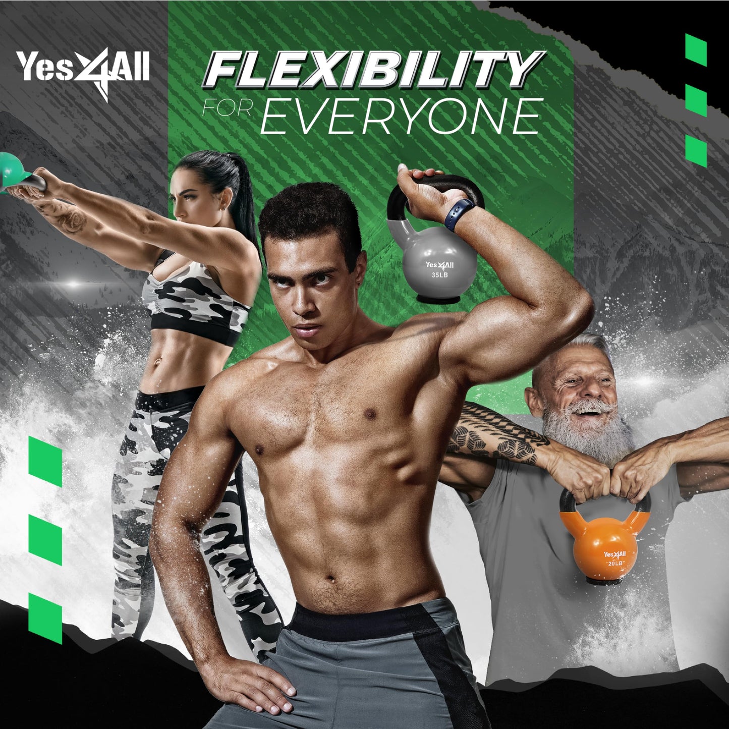 Yes4All Kettlebells Rubber Base, Kettlebell Set for Women, Strength Training Kettlebells Weights (10-65 lbs)