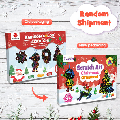 Mocoosy 48 Pcs Christmas Scratch Art Ornaments, Christmas Crafts Kit Bulk for Kids Stocking Stuffers, Rainbow Magic Scratch Paper Cards Xmas DIY Hanging Ornaments for Winter Holiday Decorations