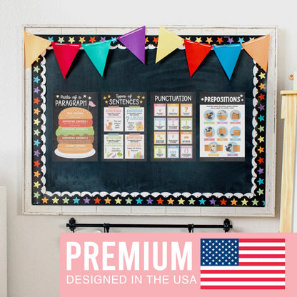 Parts of Speech Posters for Classroom Must Haves -12 English Grammar Posters, Writing Process Language Arts for Homeschool,Elementary & Middle School,ELA 3rd 4th & 5th Grade Chalkboard Classroom Decor