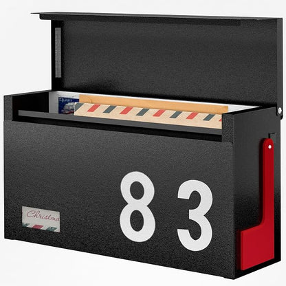Modern Mailboxes for Outside, Metal Wall Mount Mailbox, with One Flag Kit and Three Sets of Mailbox Number Stickers, 3.9" D×13" W×7.1" H, Rust Resistant Coating Mail Boxes for House, Black AMB06B