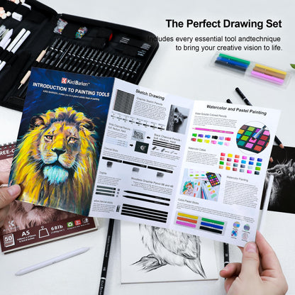 Kird Barken 112 PCS Professional Drawing Set Sketch Kit with 3-Color Sketchbook, Graphite & Charcoal Pencils,Sketching Supplies for Shading & Blending – Ideal for Artists, Adults, Teens & Beginners