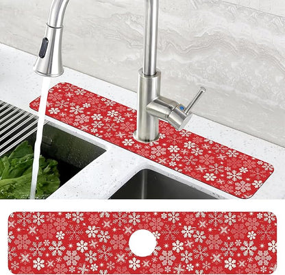 Christmas Snowflake Kitchen Sink Splash Guard Mat Absorbent Fast Drying Mat