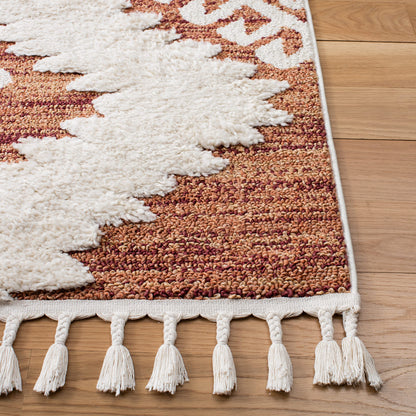 SAFAVIEH Moroccan Tassel Shag Collection Area Rug - 6'7" x 9'2", Orange & Ivory, Boho Design, Non-Shedding & Easy Care, 2-inch Thick Ideal for High Traffic Areas in Living Room, Bedroom (MTS652P)